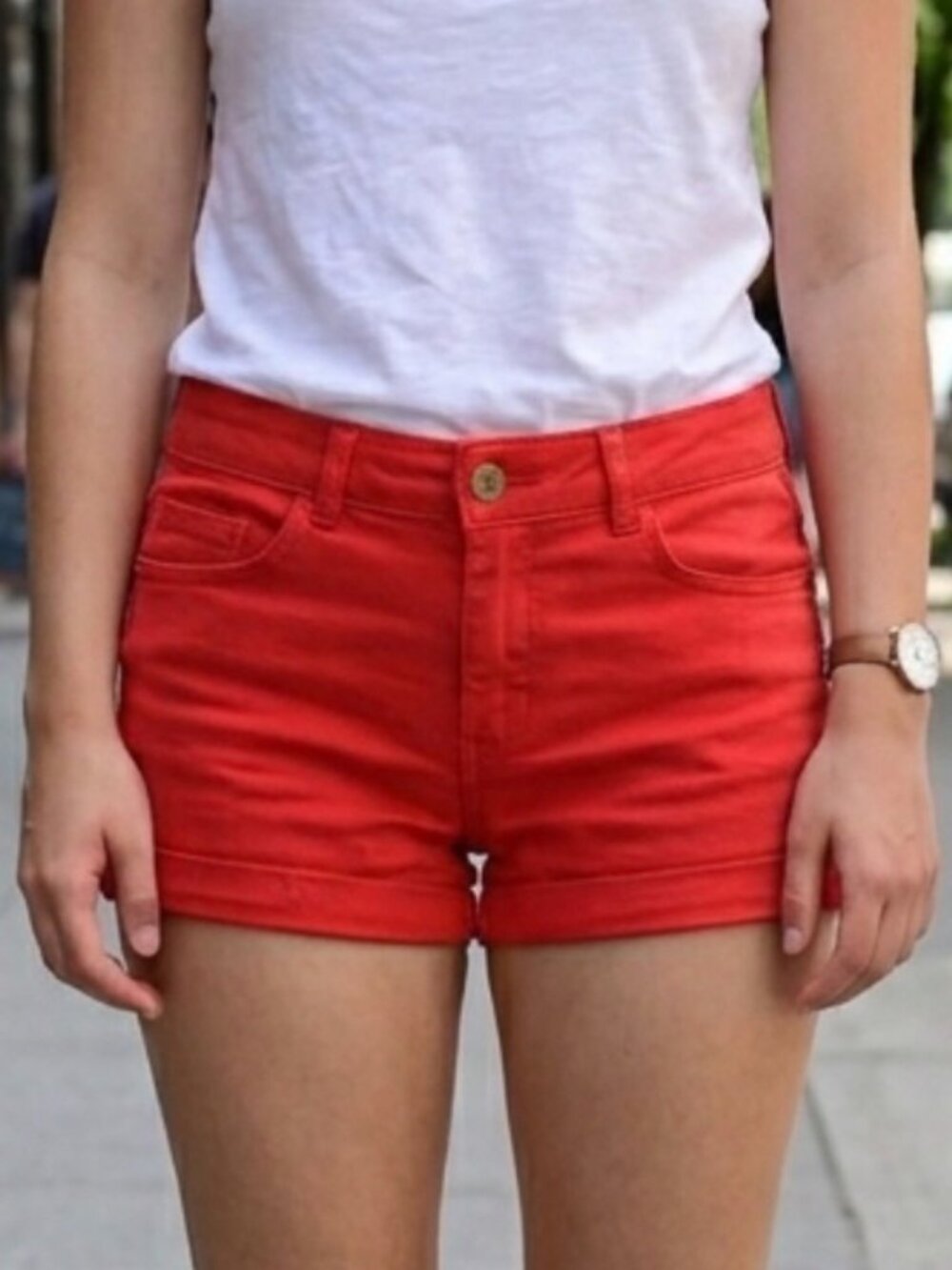 H&M Cotton Cuffed Chino Red Mini Shorts
